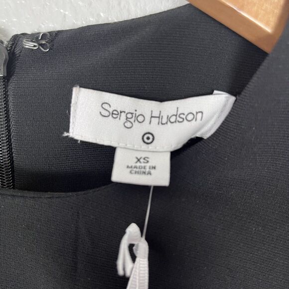 Sergio Hudson x Target Sheath Midi Dress Sz XS Black Stretch Shoulder Pads Slit - Picture 6 of 12